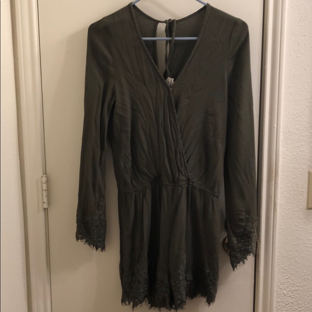 Long sleeve, army green colored romper